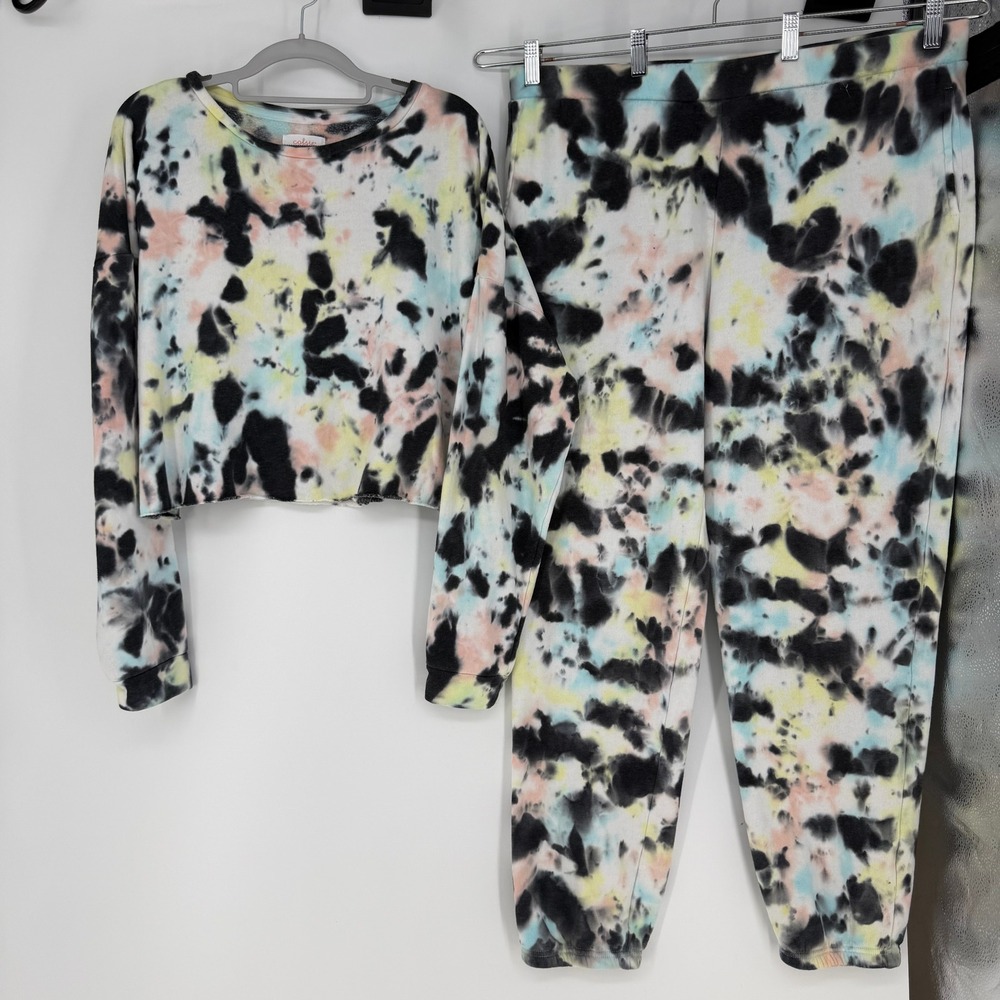 Colsie Lounge Set Womens Medium Multicolor Tie Dye Cropped Joggers 2pc Relaxed